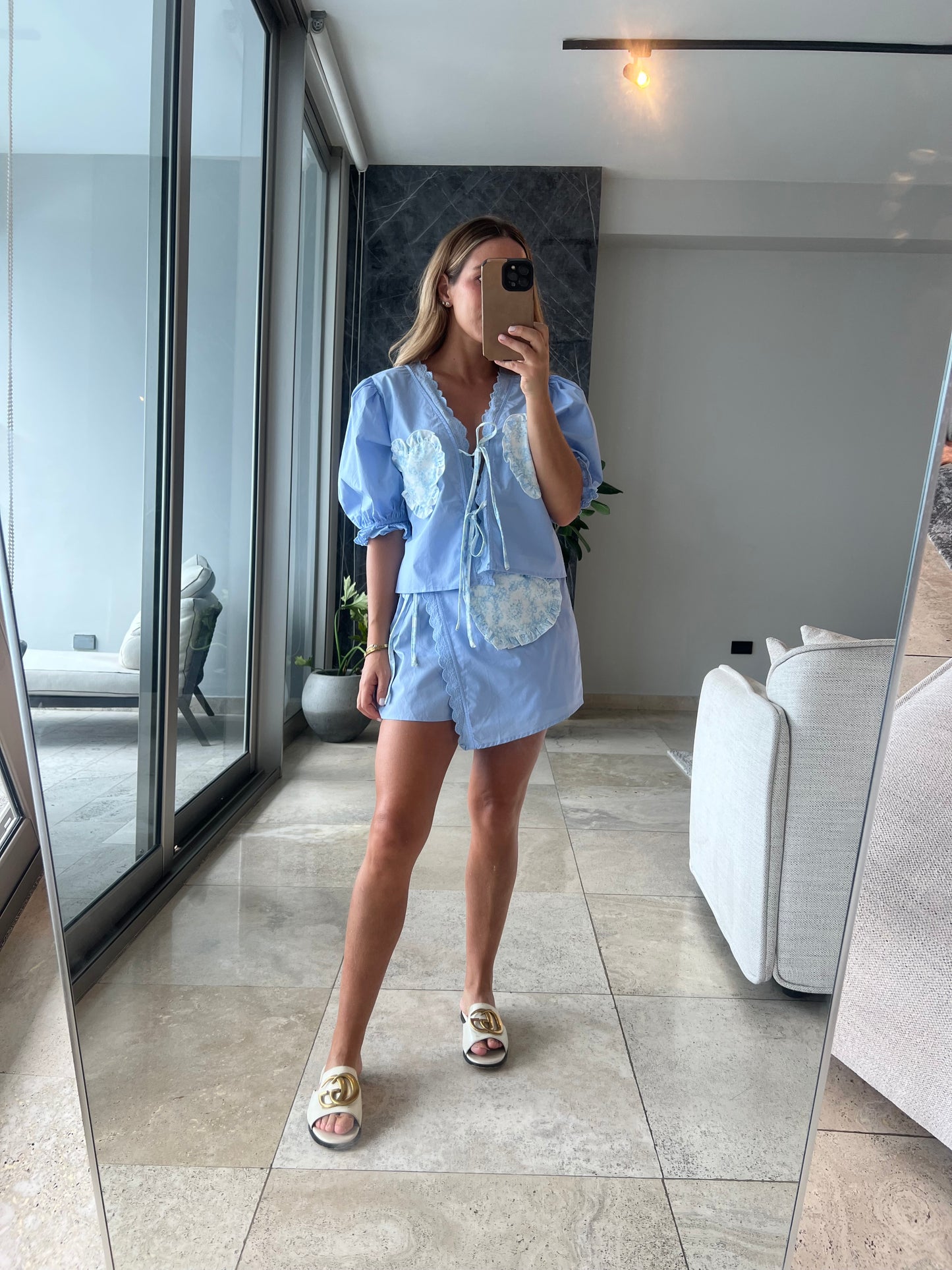 Light Blue toile Ema wrap skirt & top set