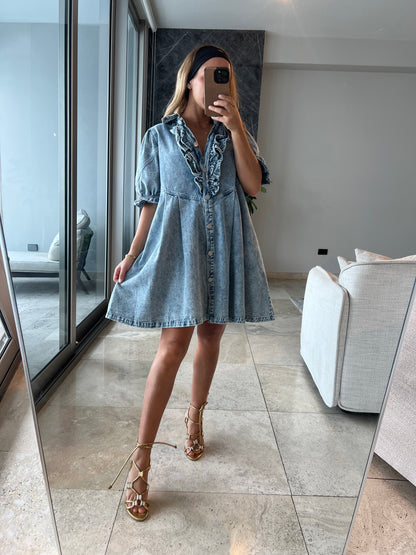 Ema puffy sleeve denim dress