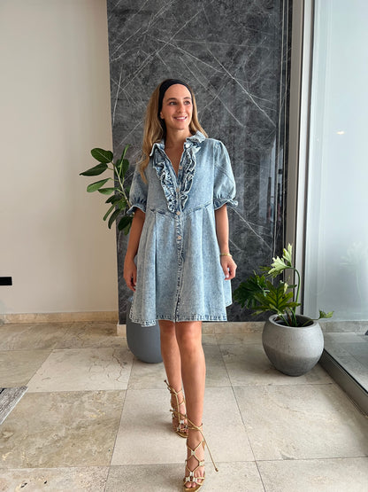 Ema puffy sleeve denim dress