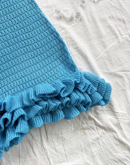 Aqua Knitted ruffled mini Dress