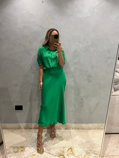 Green Silky midi Dress