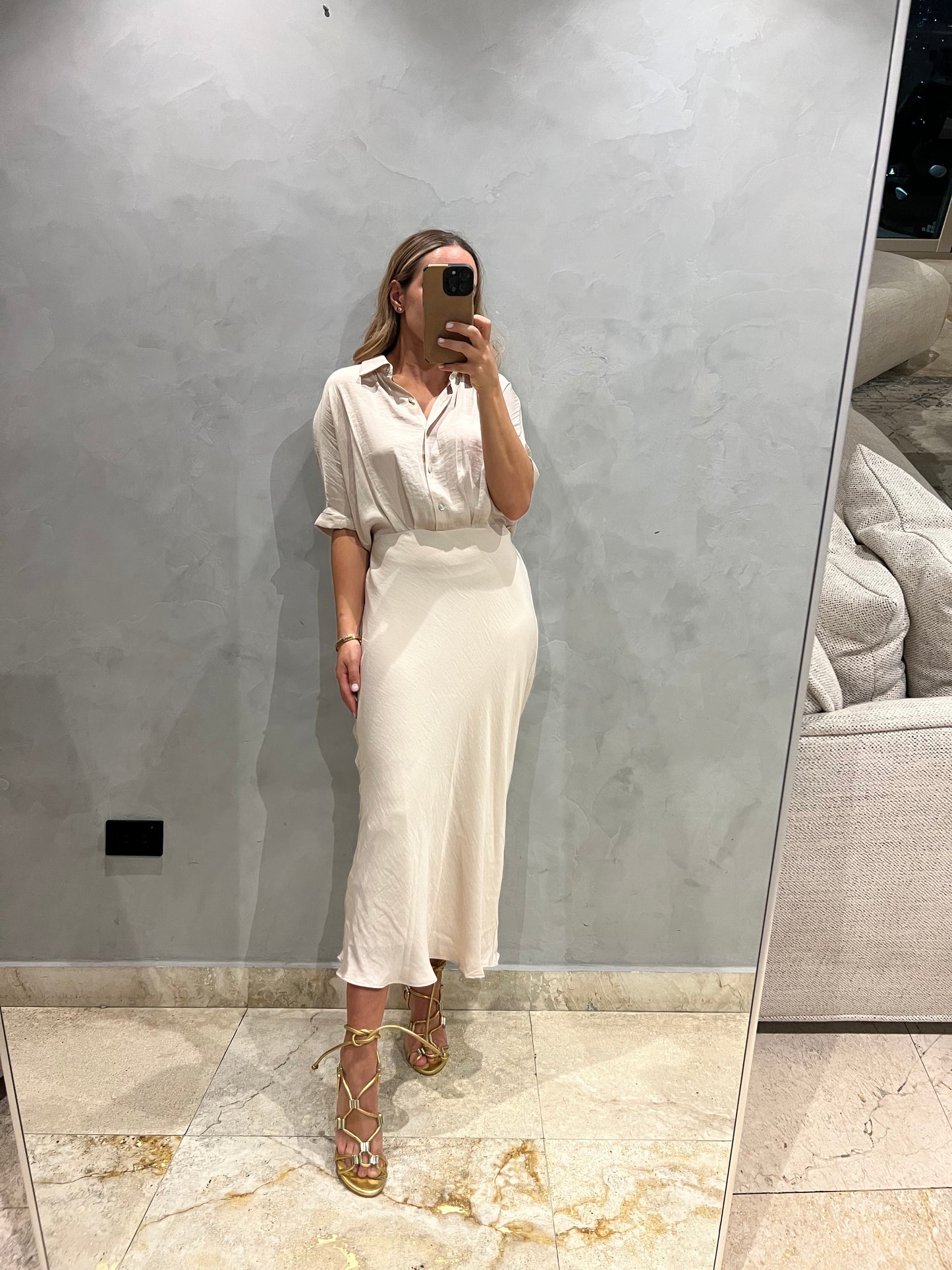 Off white Silky midi Dress