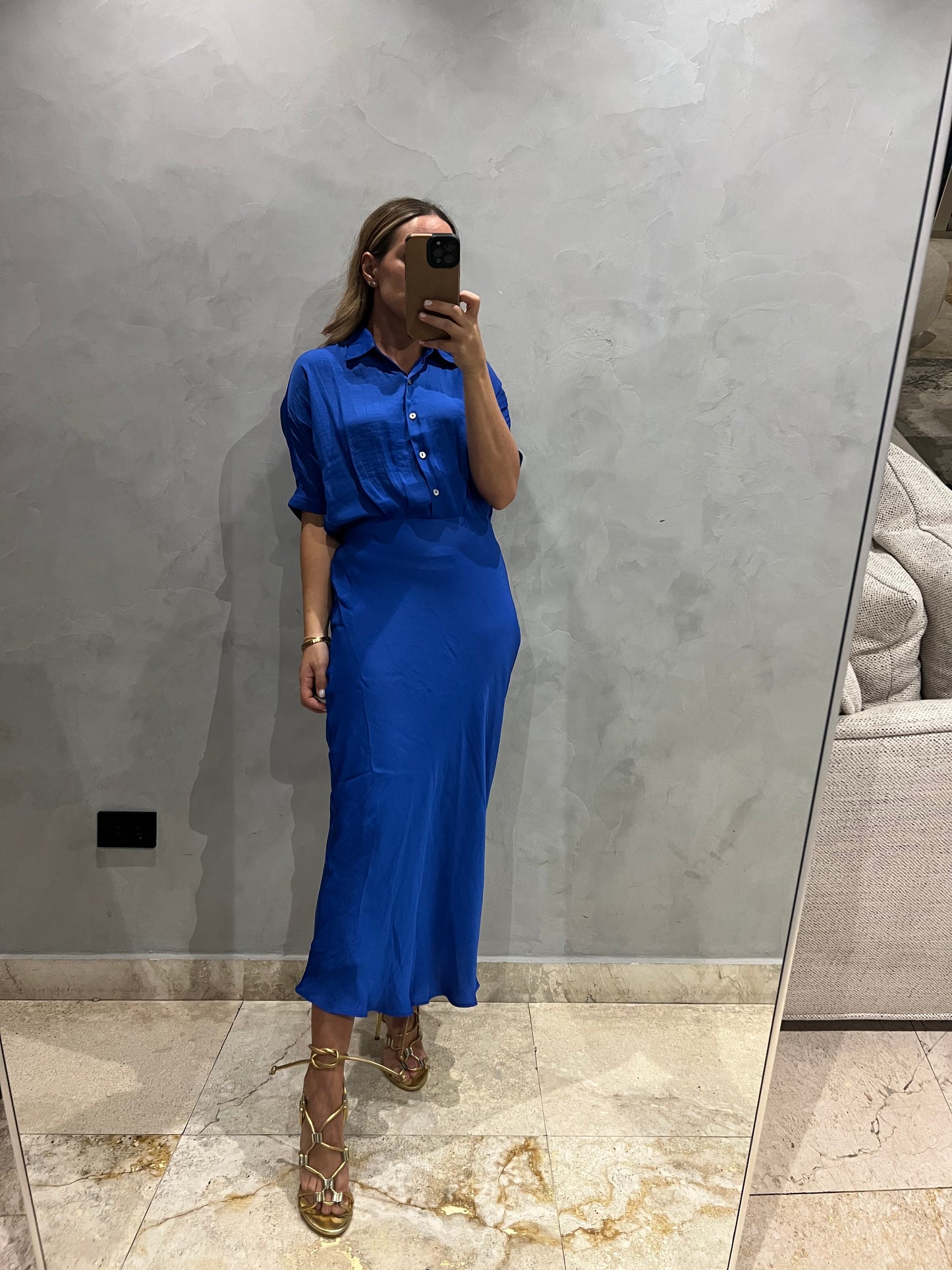 Blue Silky midi Dress