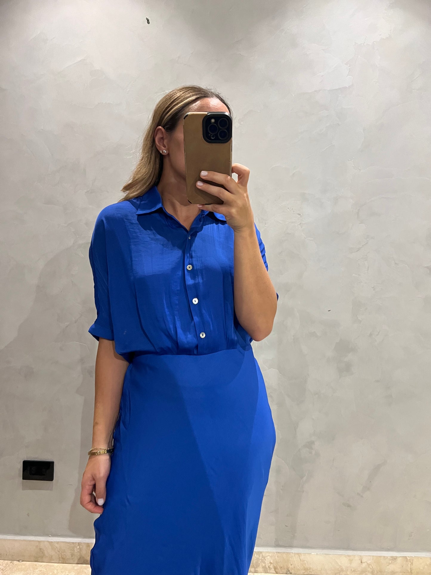 Blue Silky midi Dress
