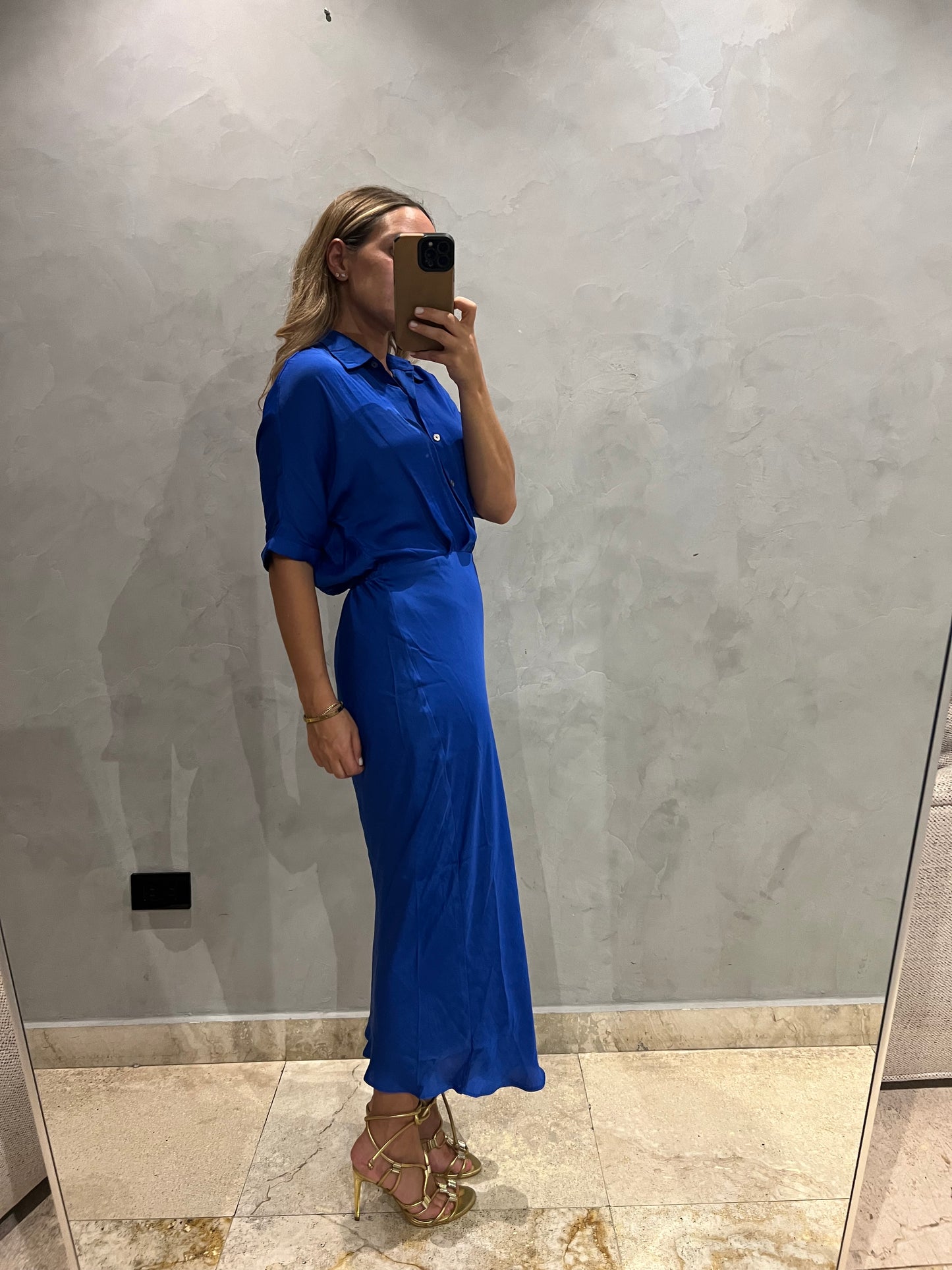 Blue Silky midi Dress