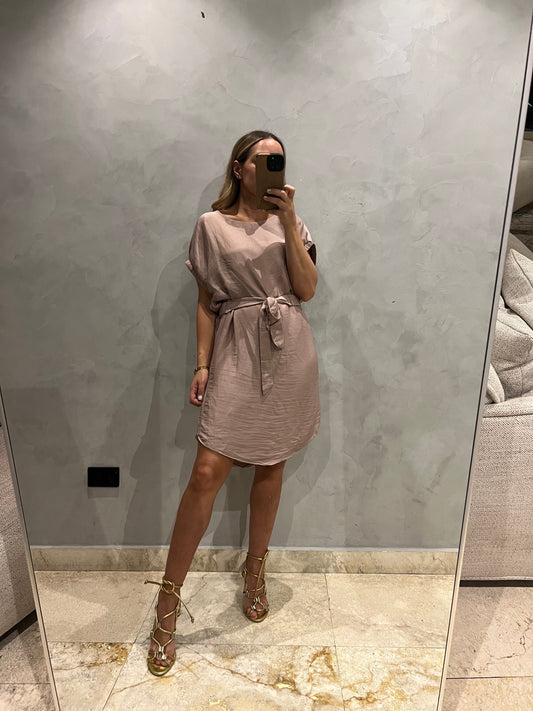Mauve Silky Belted Dress