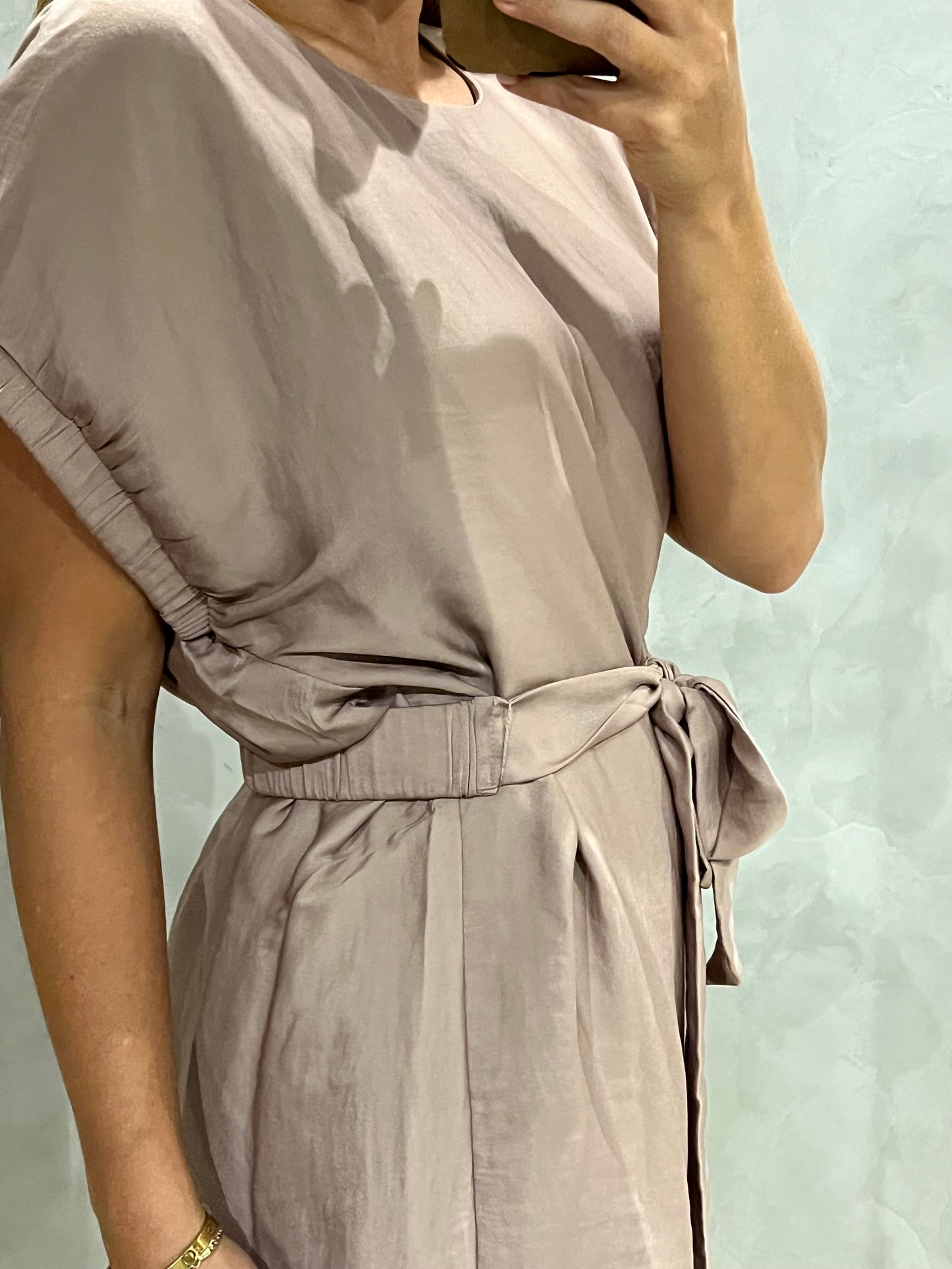 Mauve Silky Belted Dress
