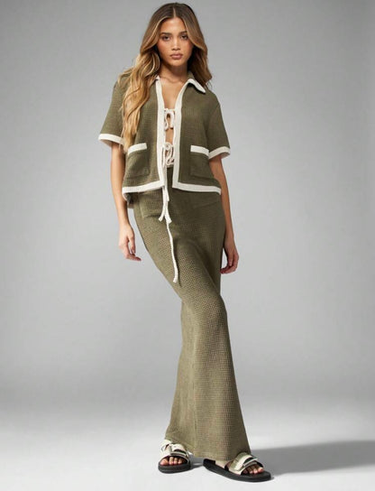 Olive Knitted skirt set