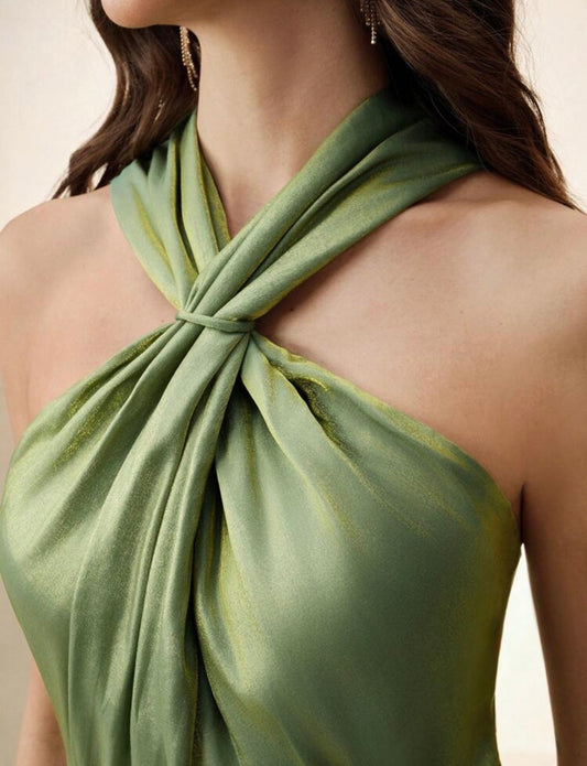 Lime Silky halter dress 12 mayo
