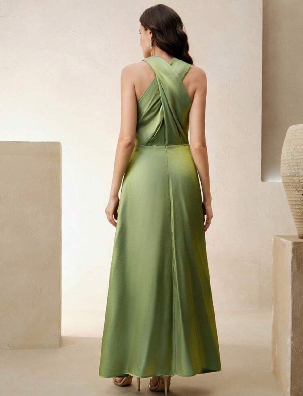 Lime Silky halter dress 12 mayo