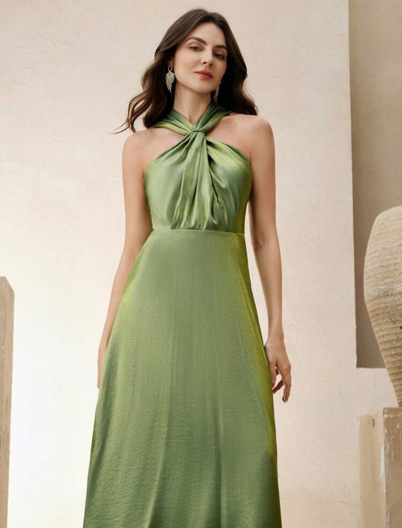 Lime Silky halter dress 12 mayo