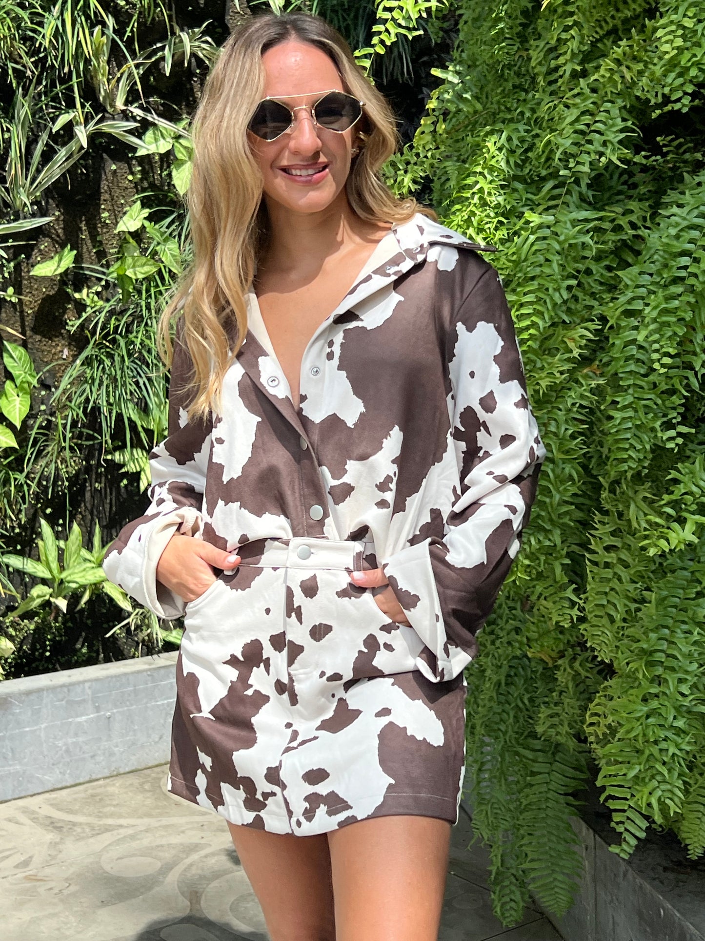 Printed cow skirt & shirt set