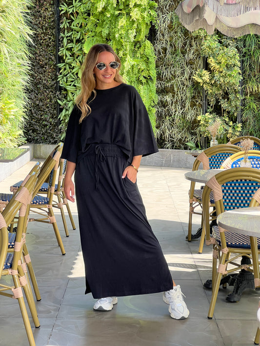 Black Tzniut skirt & top PIMA COTTON SET de viaje