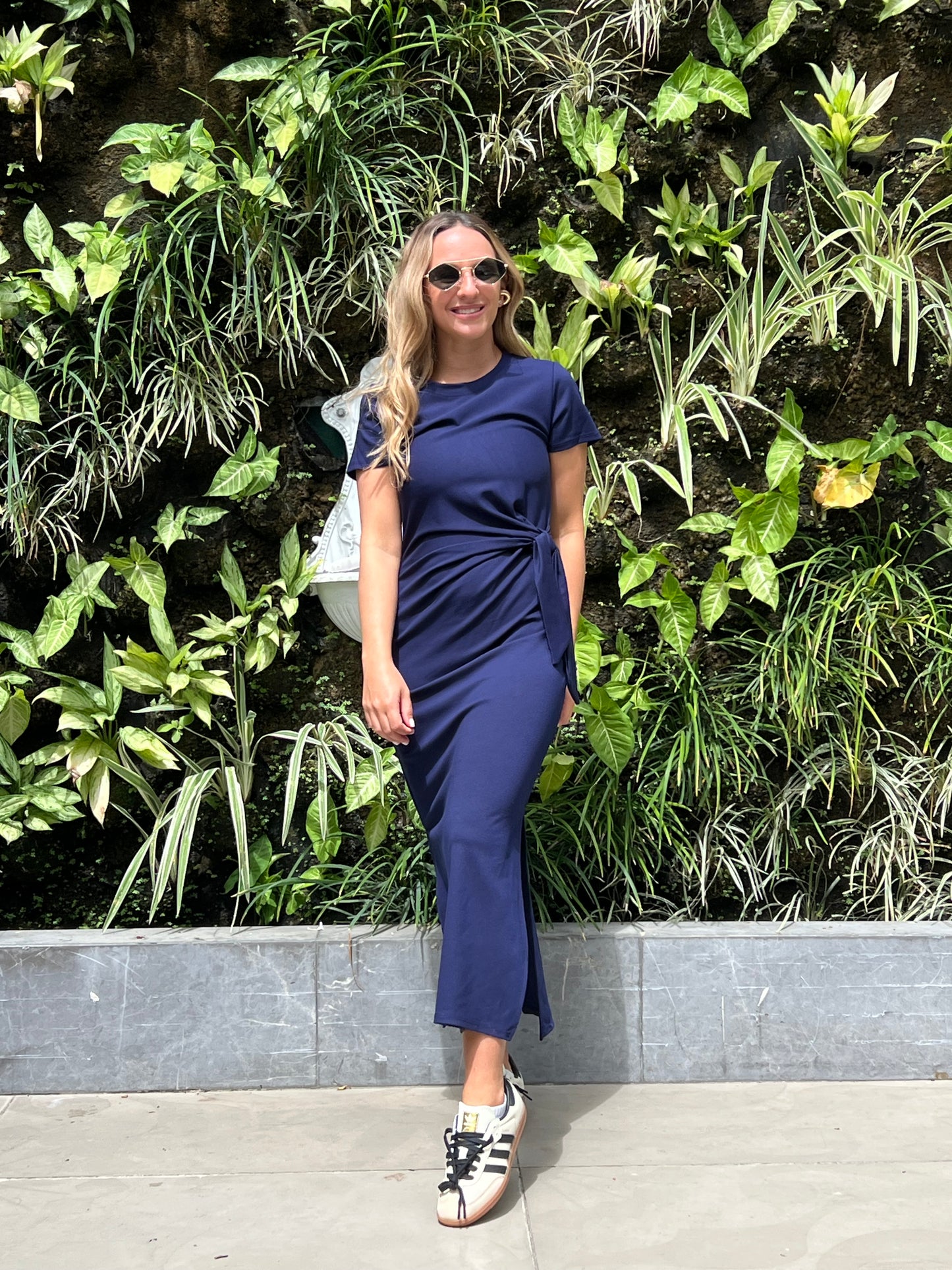 Frida Navy tie in front tshirt dress