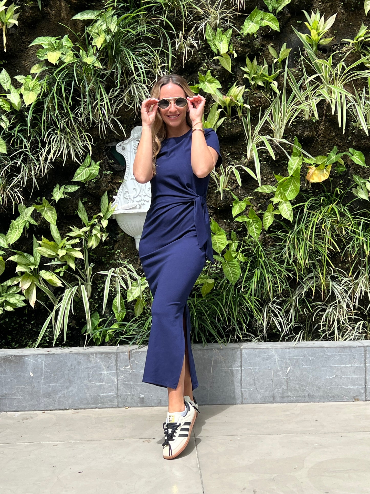 Frida Navy tie in front tshirt dress