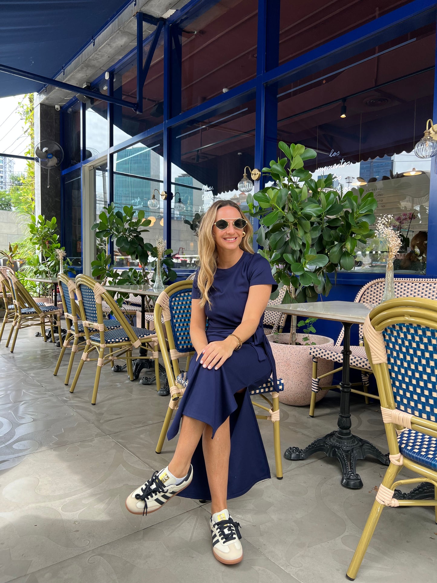 Frida Navy tie in front tshirt dress