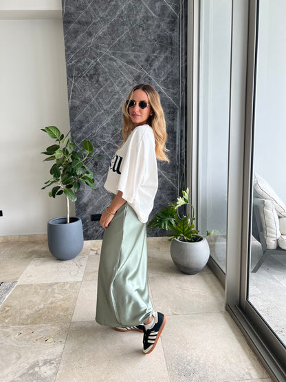 Sage Silky midi skirt