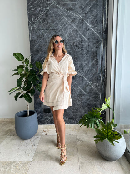 Nude stiched wrap dress