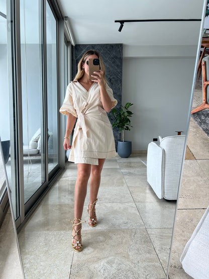 Nude stiched wrap dress