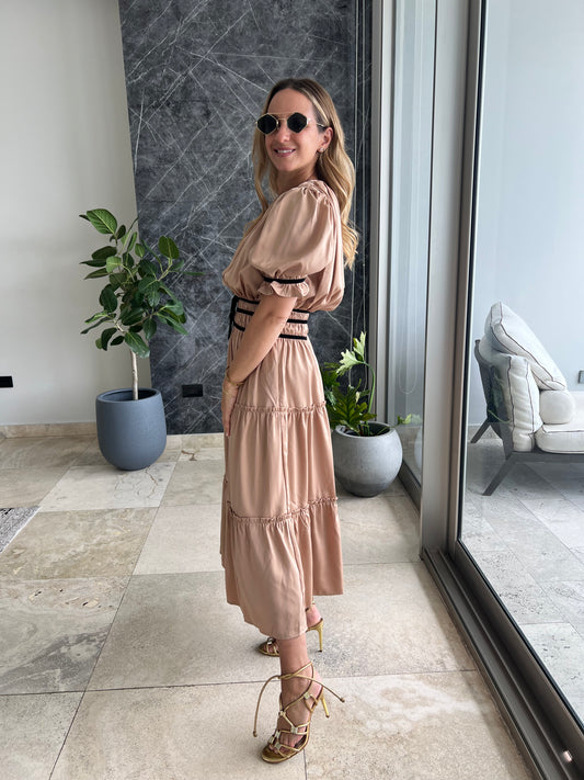 Nude Silky ruffled midi Dress
