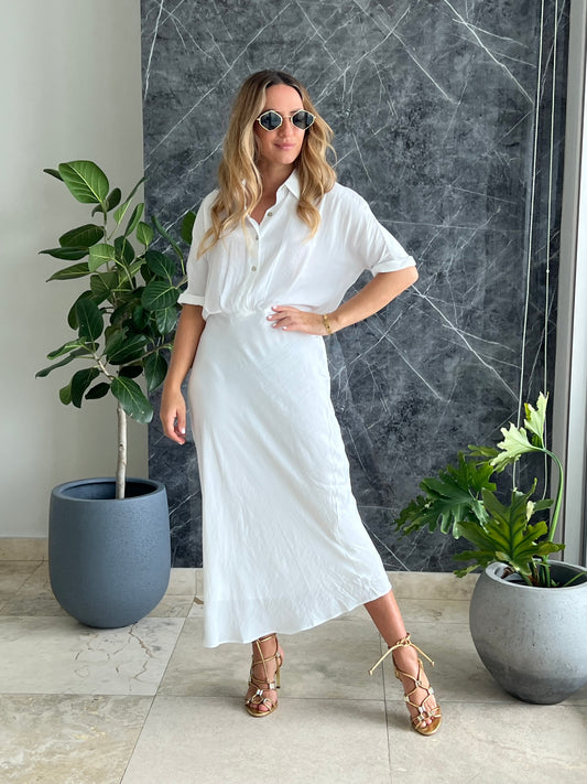 White Silky midi Dress