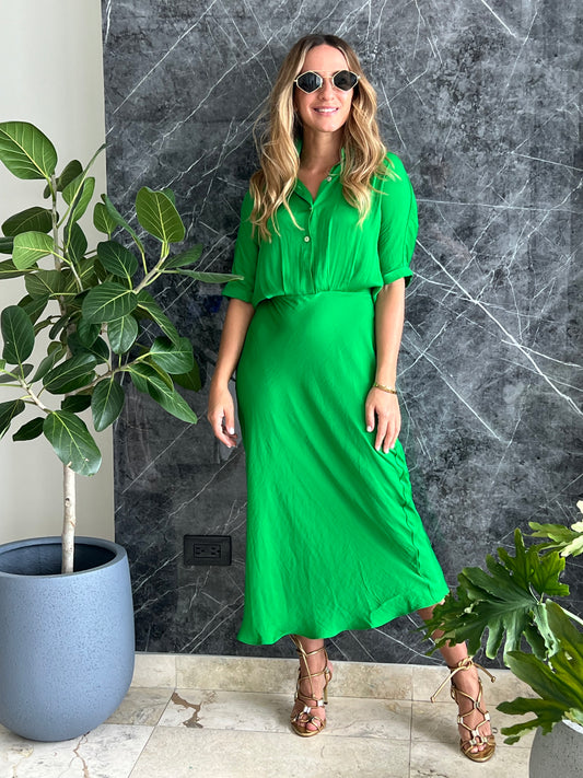 Green Silky midi Dress