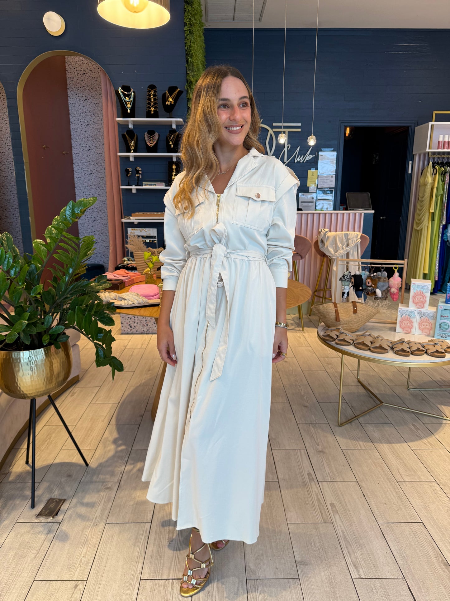 Ivory stiched utility dress