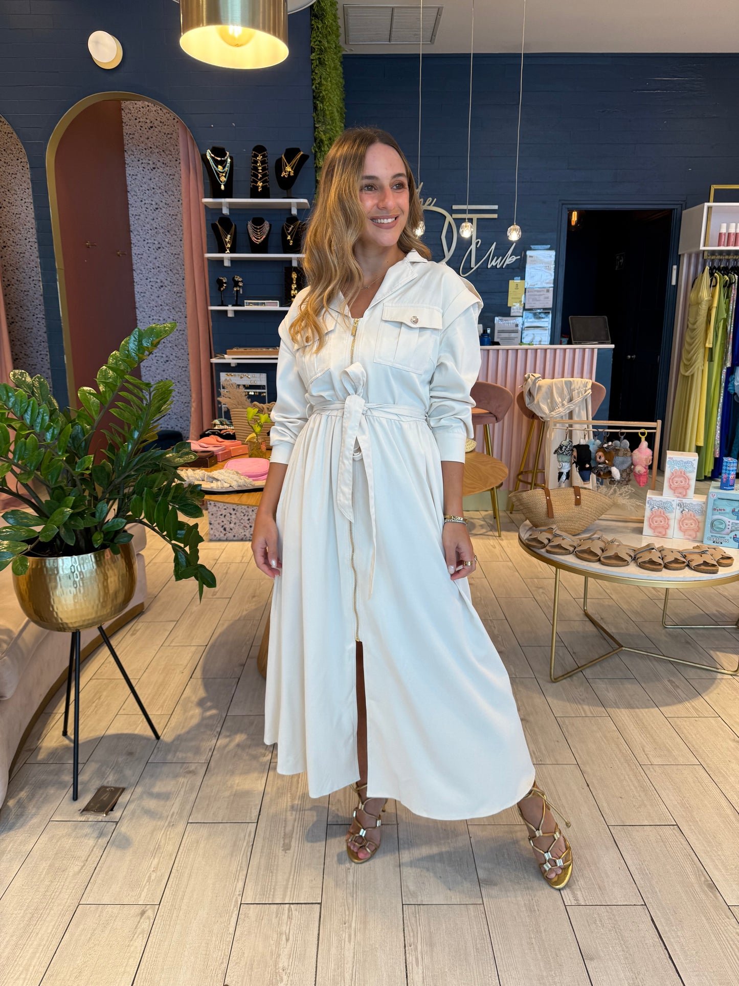 Ivory stiched utility dress