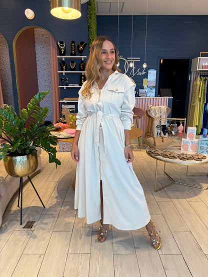 Ivory stiched utility dress