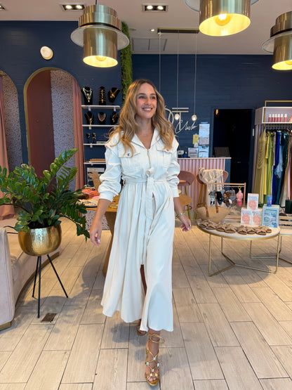 Ivory stiched utility dress