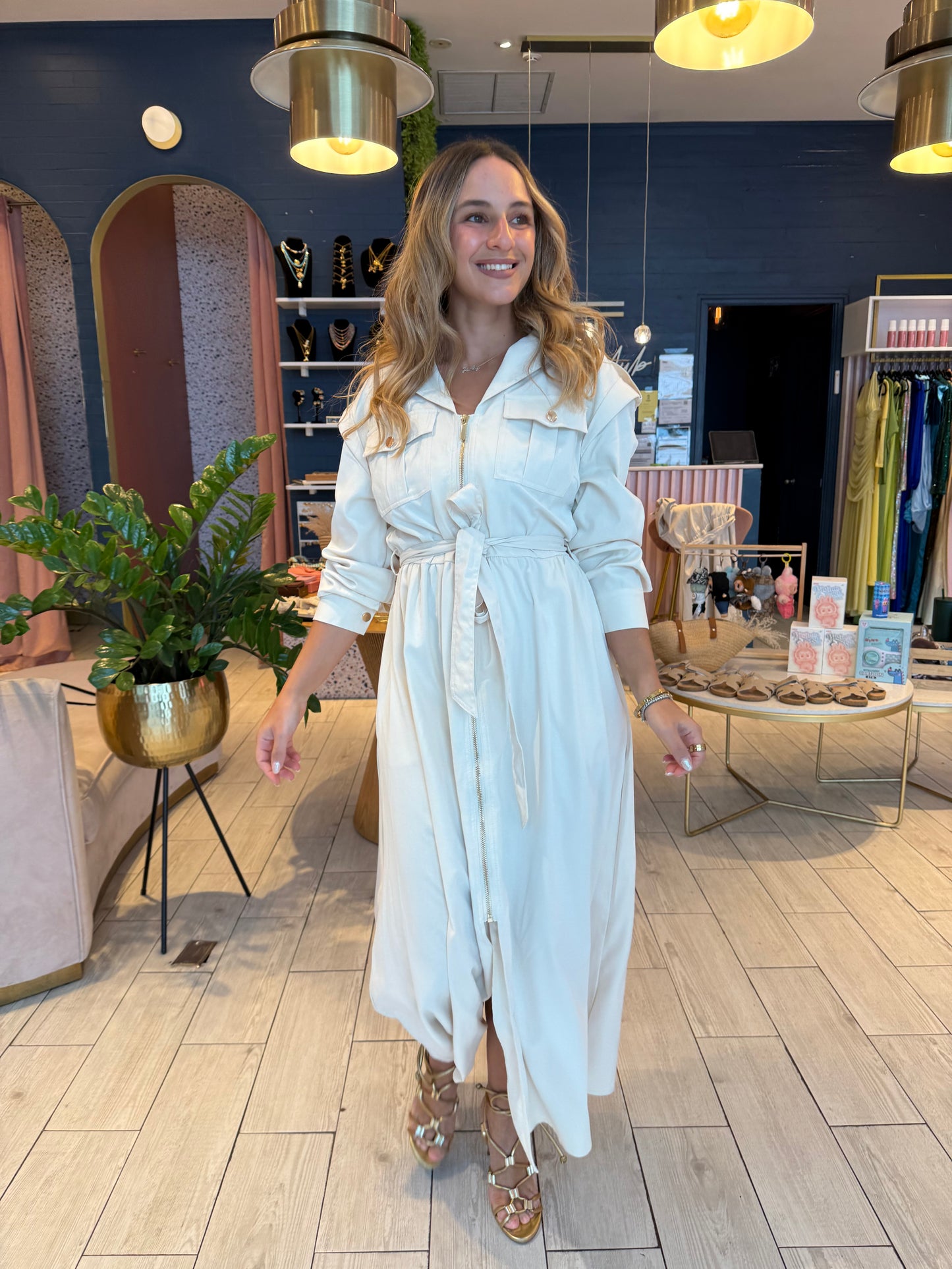 Ivory stiched utility dress