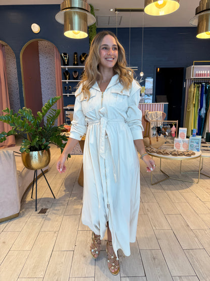 Ivory stiched utility dress