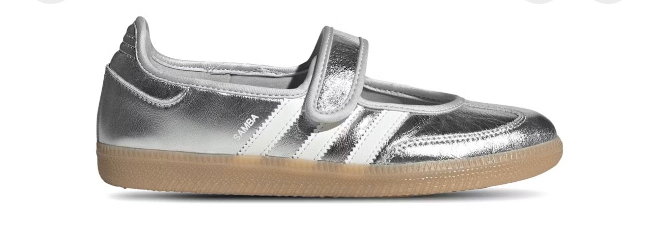 Silver Mary Jane sambas for women