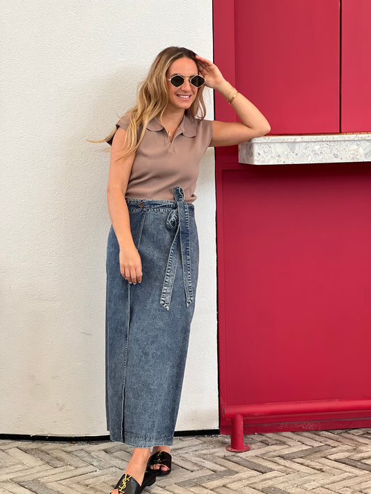 Wrap denim skirt