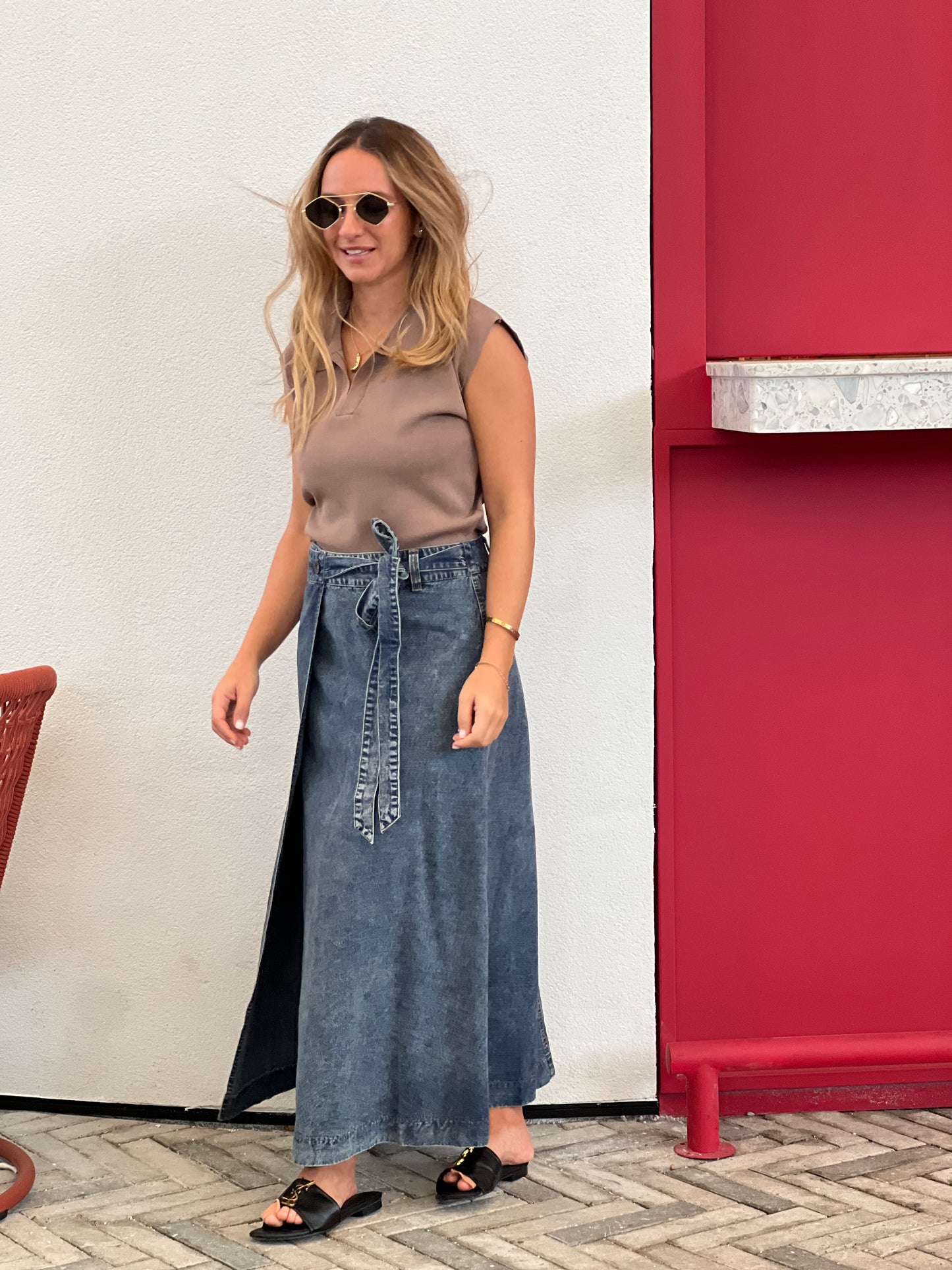 Wrap denim skirt