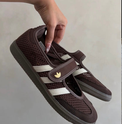 Brown mesh Mary Jane sambas