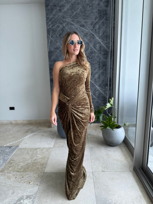 Olive velvet One shoulder Dress
