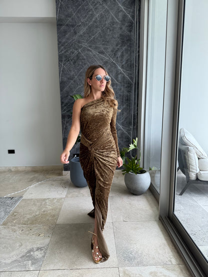 Olive velvet One shoulder Dress