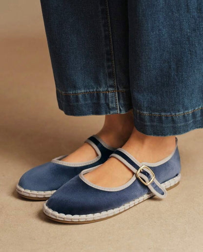 Blue velvet flats