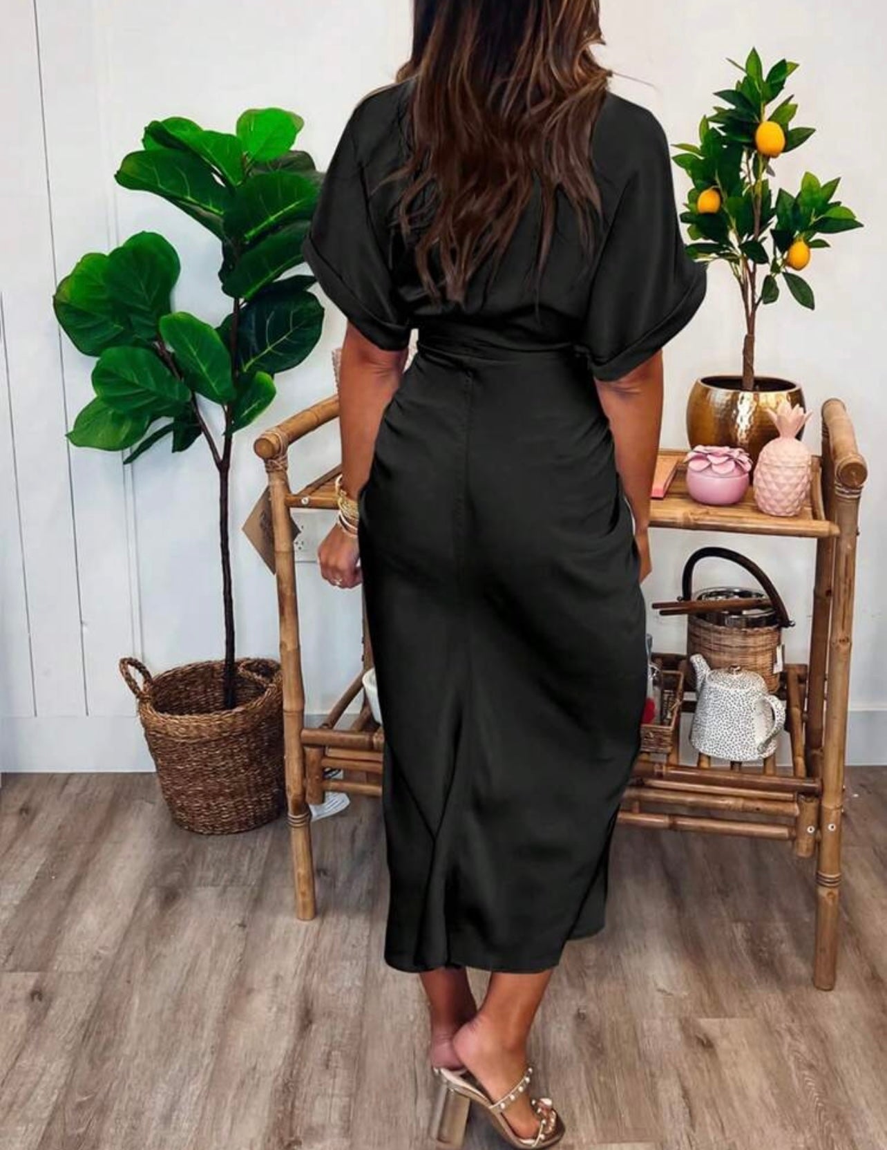 Black Silky tie in front Dress – doubletroublepanama