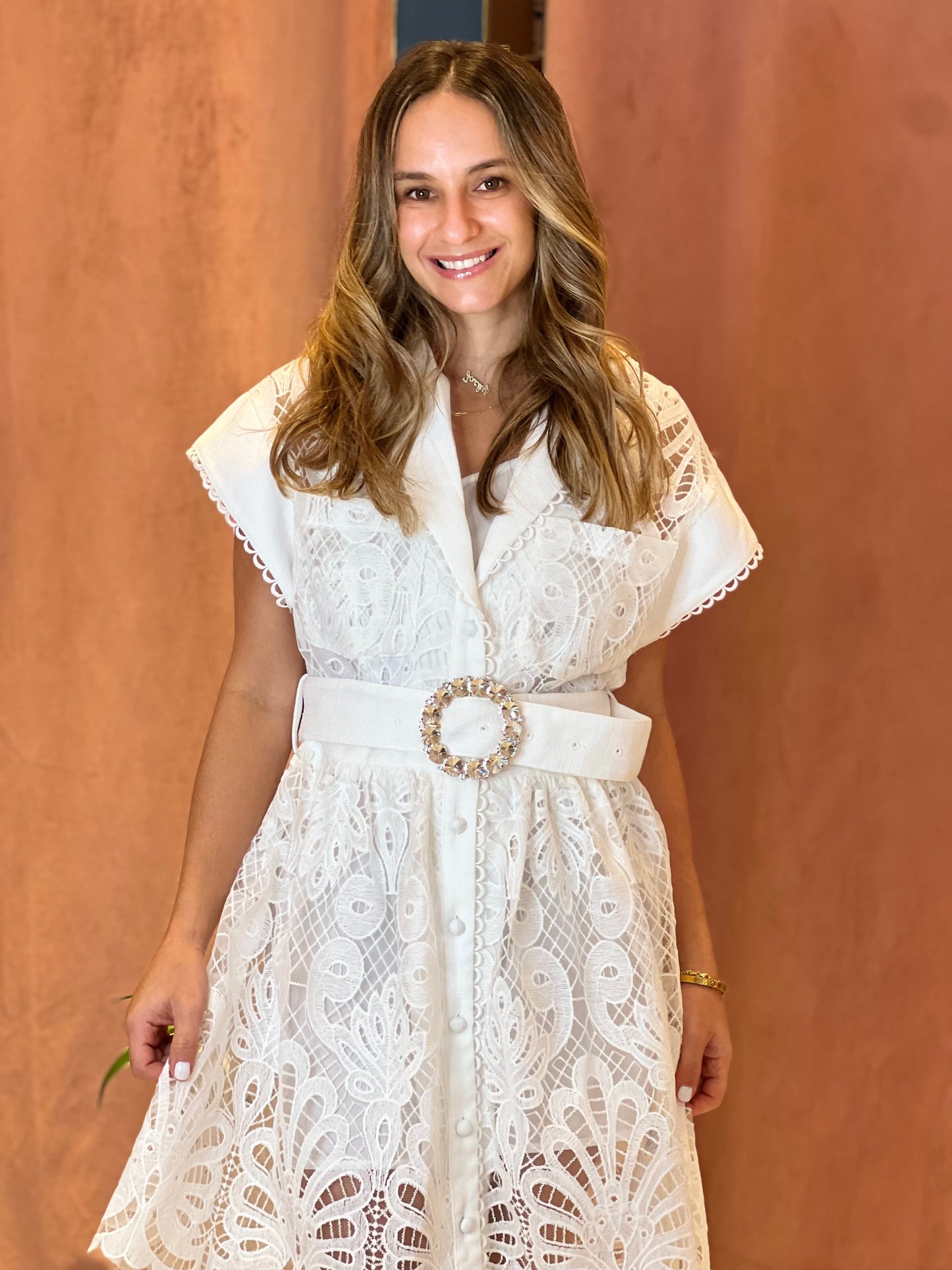 white lace mini dress