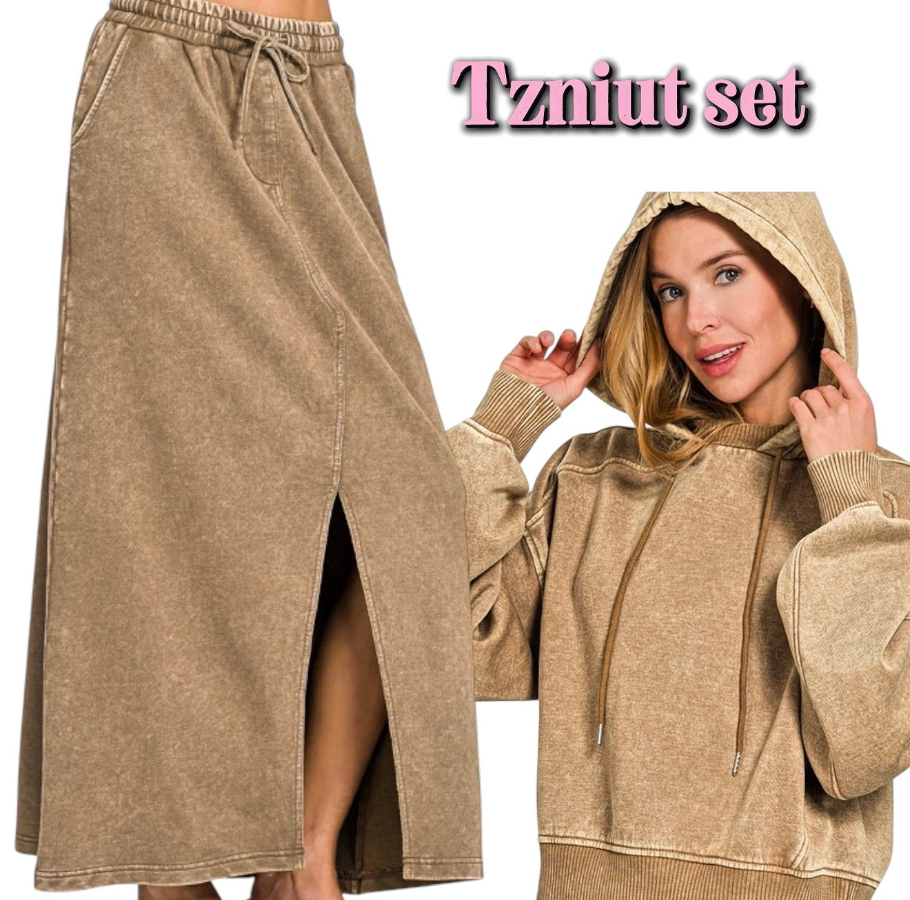 Camel Tzniut skirt set de viaje 24 enero