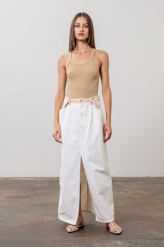 White & Nude denim midi skirt 25 enero