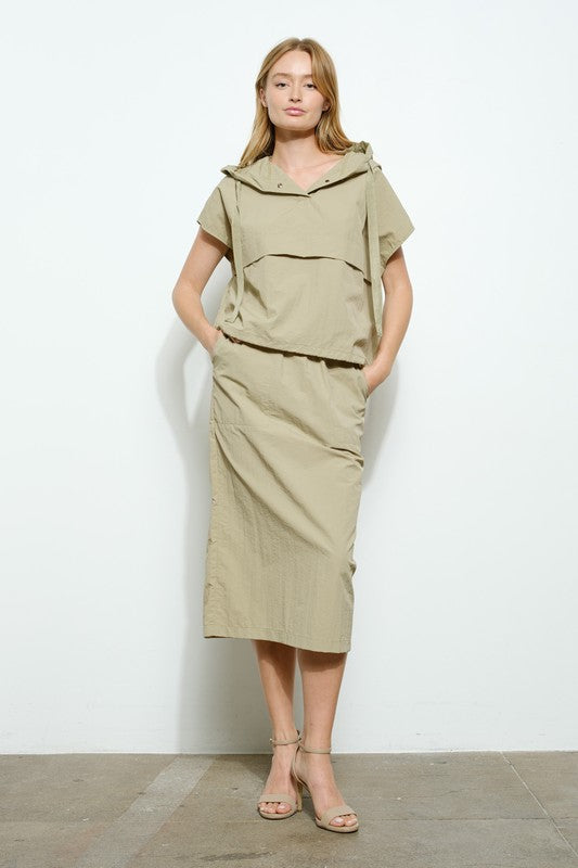 Olive hoddie tzniut skirt set