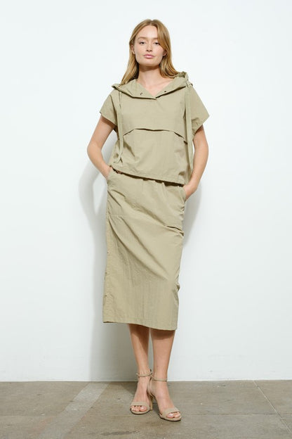 Olive hoddie tzniut skirt set