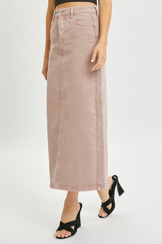 Pink denim midi skirt 26 enero