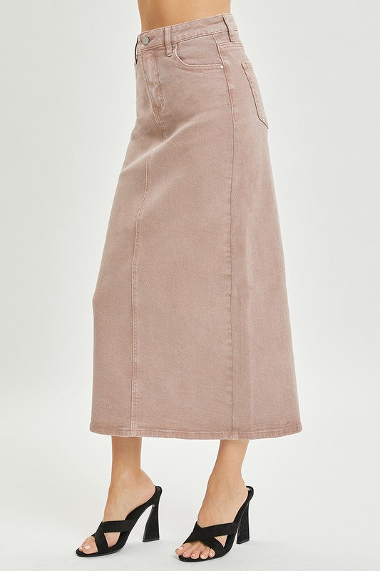 Pink denim midi skirt 26 enero