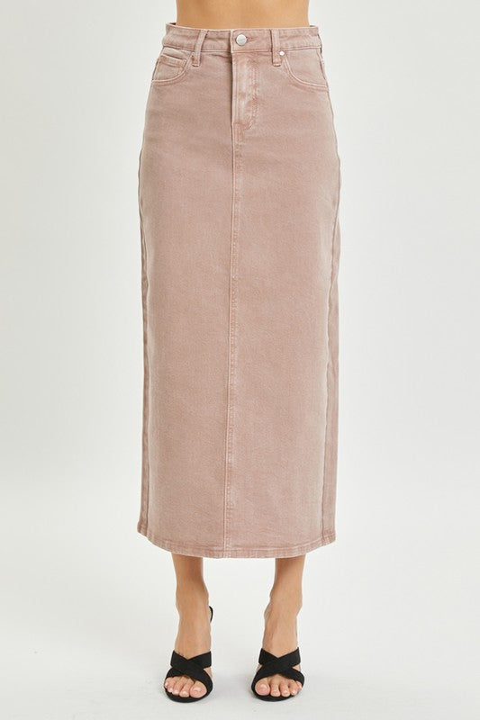 Pink denim midi skirt 26 enero