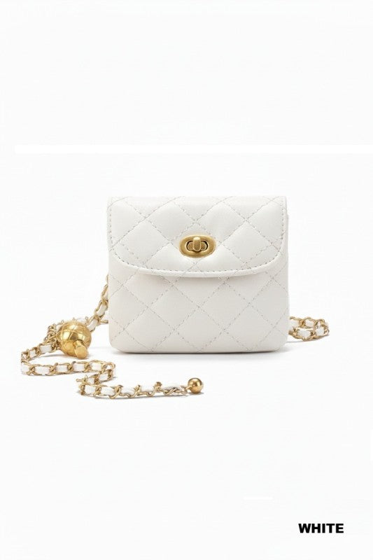 White crossbody belt chain bag
