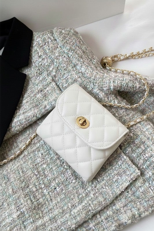 White crossbody belt chain bag